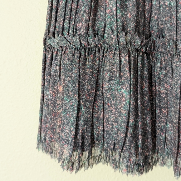 Theory Briona Silk Pleated & Ruffled Mini Skirt  w Burning Glitter Pattern - Picture 4 of 8